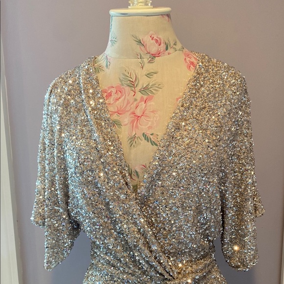Zara Silver Sequin Wrap Mini Dress - Picture 3 of 17